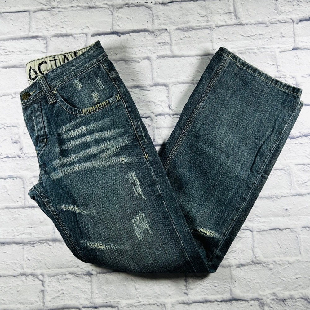Anti Social Men Distressed Jeans Medium Wash 100% Cotton Straight Leg Size 31x31